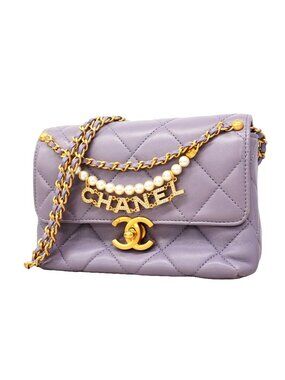 Chanel Shoulder Bag Quilted Lambskin Purple Gold